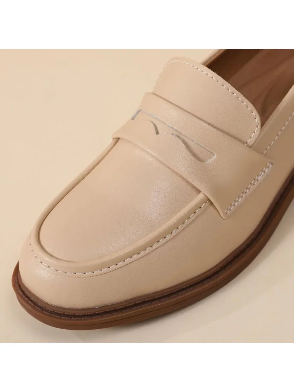 🆕Women's Beige Loafers Black Penny Loafer Business Casual  Flats Comfortable